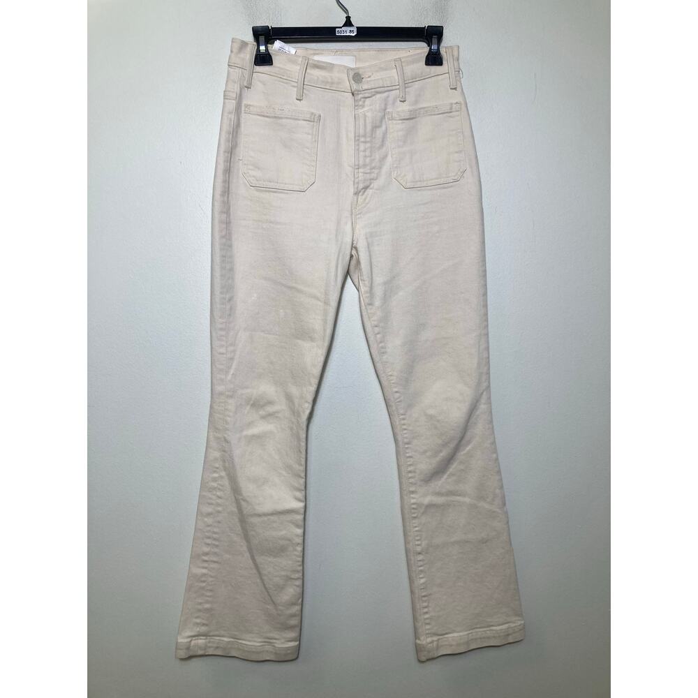 MOTHER Cream Flare Jeans with Front Patch Pockets